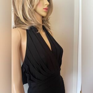 Tadashi Shoji Collection Black Pleated Halter Dress size Small